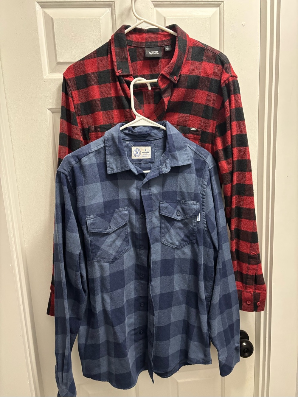 NWT Vans Red & Black Plaid Button-Down and Hurly Blue Plaid Casual Shirt Duo